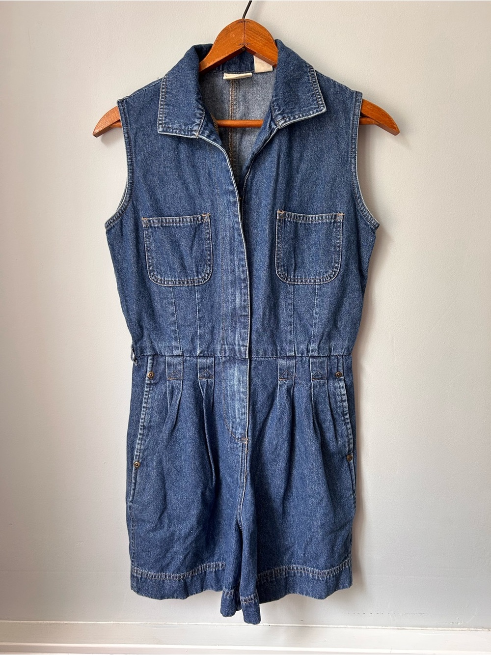 ST. JOHN’S BAY 6P Women’s Denim Button Up Collared Romper! VTG Y2K Stretchy